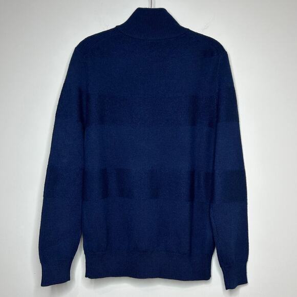 NWT Jeremy Argyle Blue 1/4 Zip Textured Stripe 100% Merino Wool Sweater Sz. S - Picture 6 of 8
